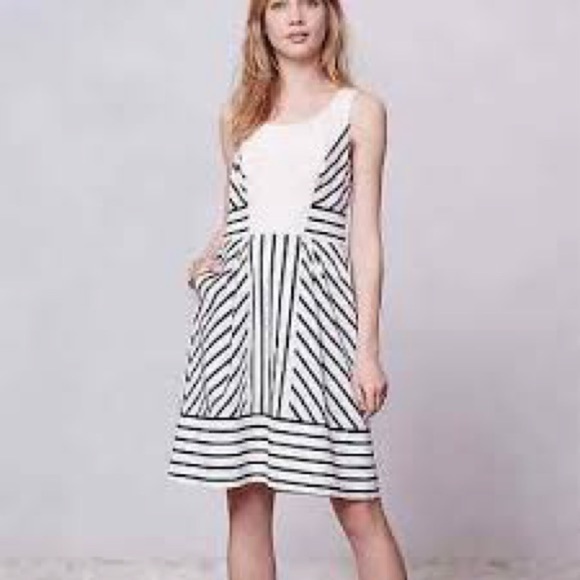 Anthropologie Maeve Chessia Navy Stripe Lace Dress Nautical Preppy Lace 2 - Picture 1 of 11
